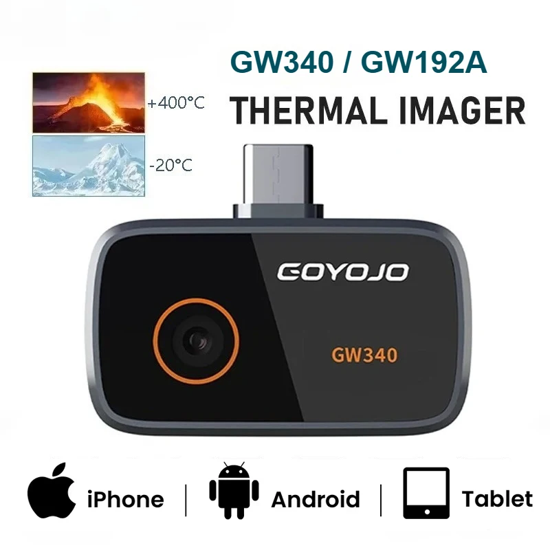 GW340 GW192A กล้องถ่ายภาพความร้อนสำหรับ iPhone และ Android แบบ Type-C กล้องถ่ายภาพความร้อนสำหรับสมาร์ทโฟน ถ่ายภาพและวิดีโอ สำหรับตรวจสอบการรั่วไหลของท่อ 1