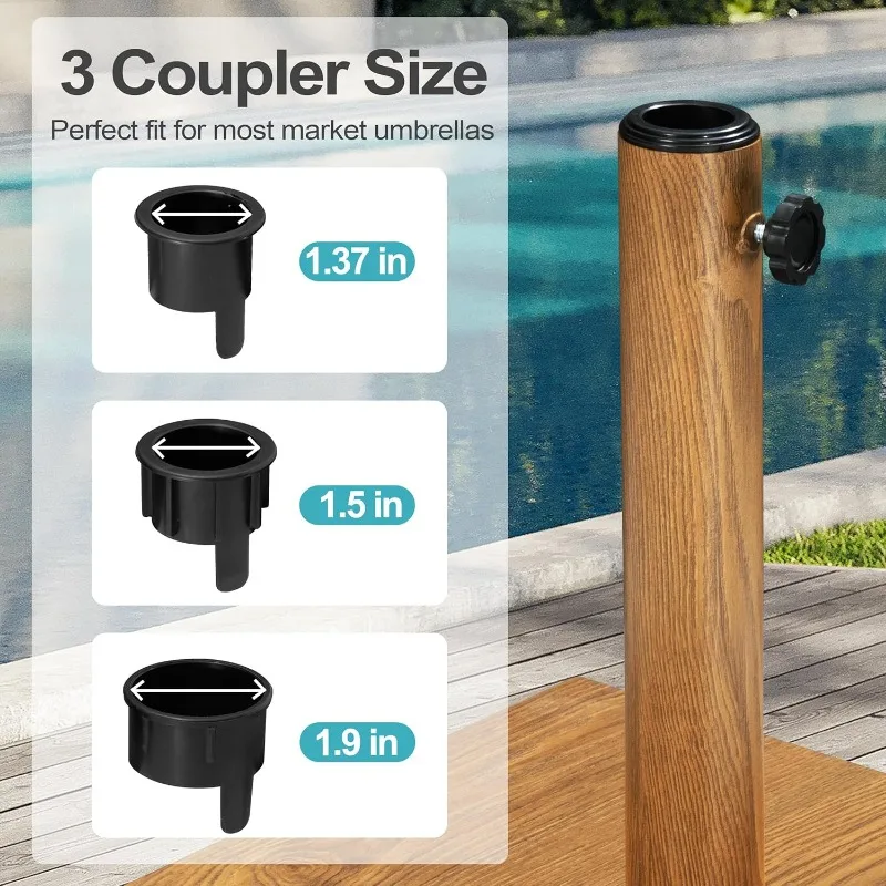 Patio Umbrella Base, 43lbs Outdoor Heavy Duty Square Concrete Stand Market Umbrella, Teak Brown 4