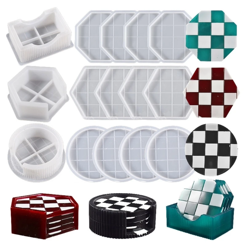 

5 шт. Шахматная подставка с узором силиконовая форма «сделай сам» круглая восьмиугольная шестиугольная Подставка под чашки под эпоксидную смолу форма для декора стола