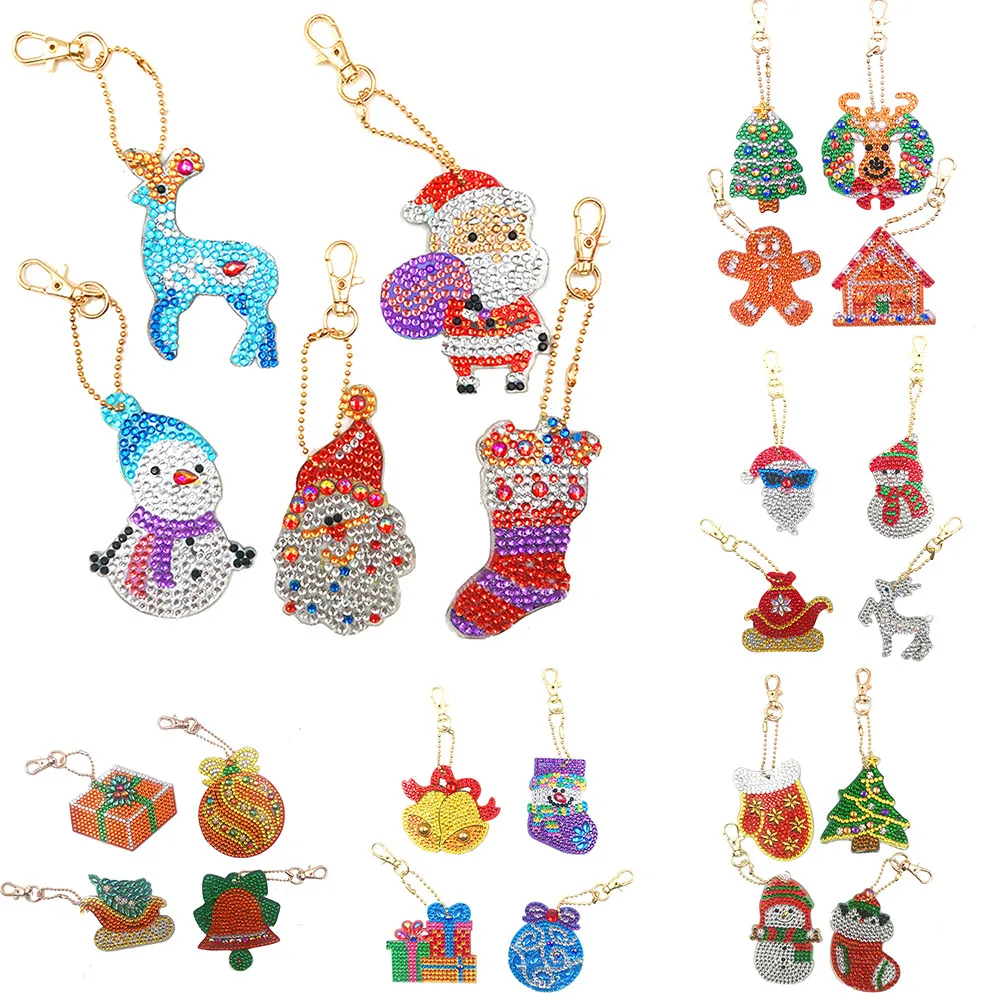 

Acrylic DIY keychain 5D Full painting keychain Christmas Santa Claus snowman elk painting decoration pendant