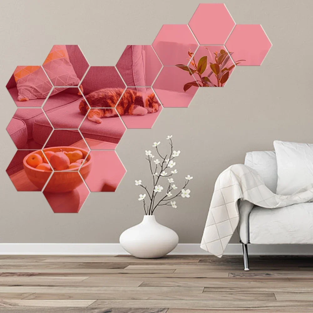 1/100x Hexagon Mirror Stickers Self-adhesive Mini Mirror Solid Paster Home Bedroom Art Decoration Gold Silver Red Black Decals Mirror Wall Sticker Wall Sticker