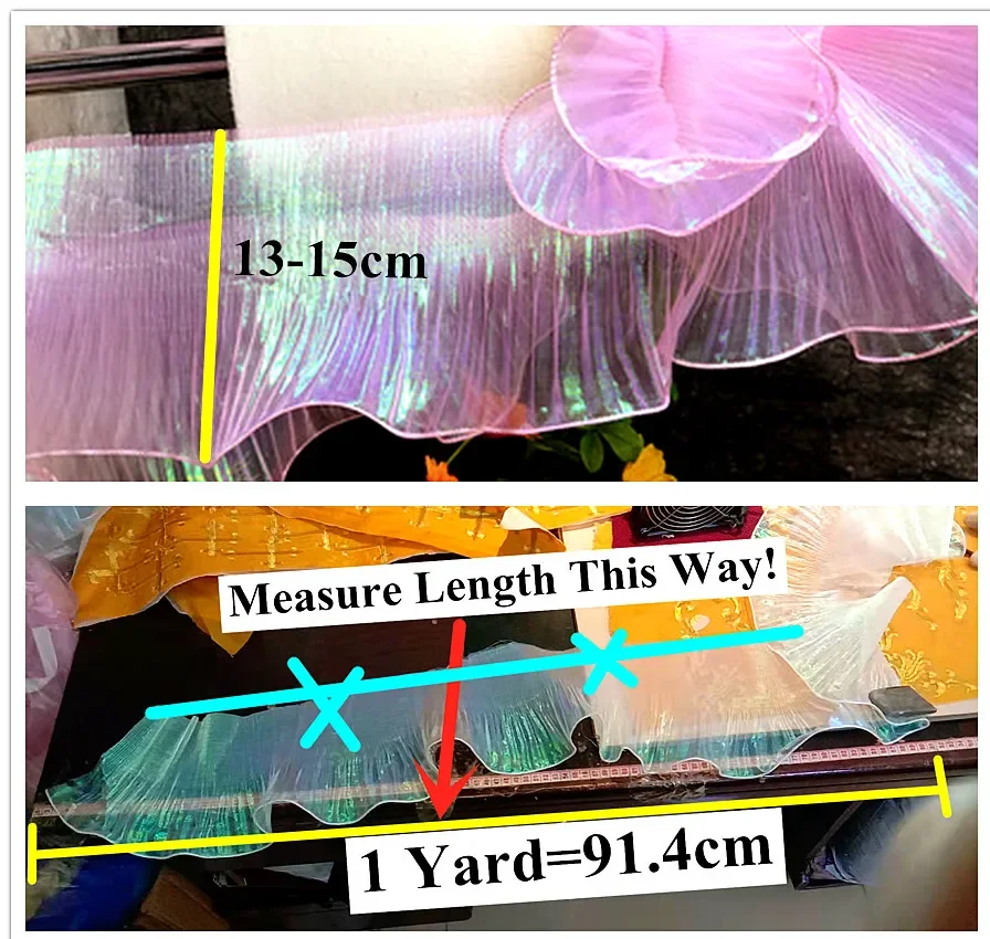 Mermaid 3d Pleated Flower Lace Magic Color Laser Gradient For Wedding Wave Striped Decoration Cloth 1 Yard lace fabric,lace sewing accessories,lace sewing supplies,lace accessories,lace garment accessories,lace decoration,clothing craft accessories,tassel trim lace