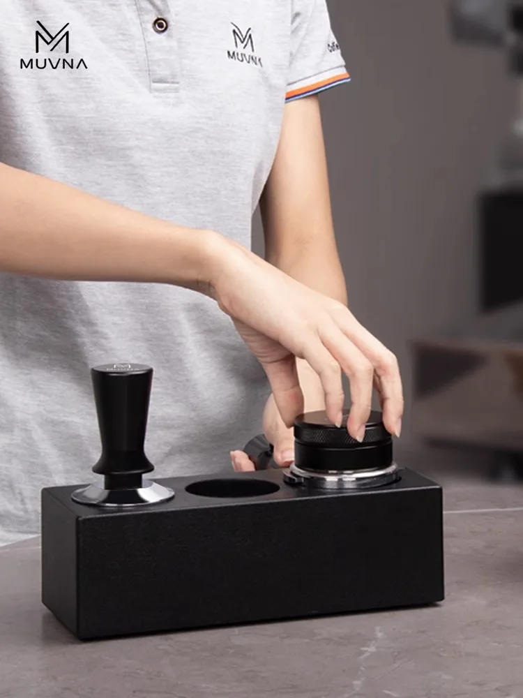 MUVNA Espresso Tamper Station Multifunctional Coffee Knock Box 51-58mm Universal Adjustable Portafilter Holder Coffee Black coffee knock box