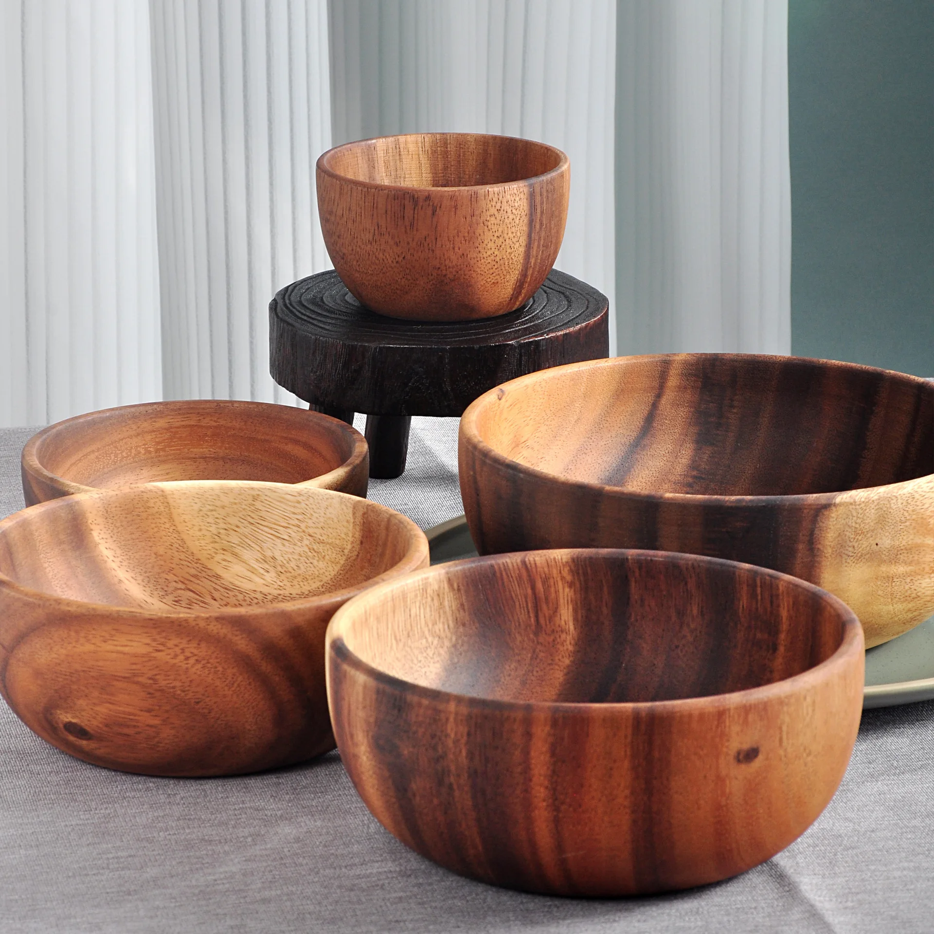 Japanese Retro Wood Bowl Solid Wood Basin Super Large Washbasin Wooden Salad Bowl Lamian Noodles Fruit Dry Food Shall
