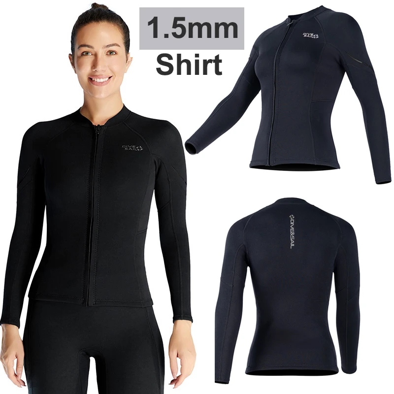 

Dive & Sail Women's/Men's Wetsuit Jacket Shirt Premium Neoprene 1.5mm Long Sleeve Front Zip Wet Suit Top for Diving Surfing