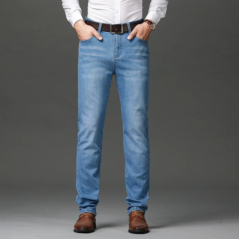 Autumn Winter New Business Casual Jeans for Men Stretch Straight Loose Versatile Men's Denim Long Pants Large Size 44 46 2