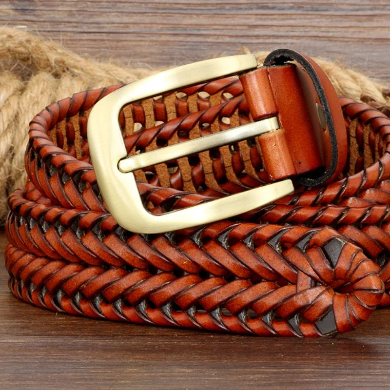 2023 New Braided Belt Women Leather Cow Woven Belt Luxury Straps Hand Knitted Designer Female Jeans Accessories Handmade 2024