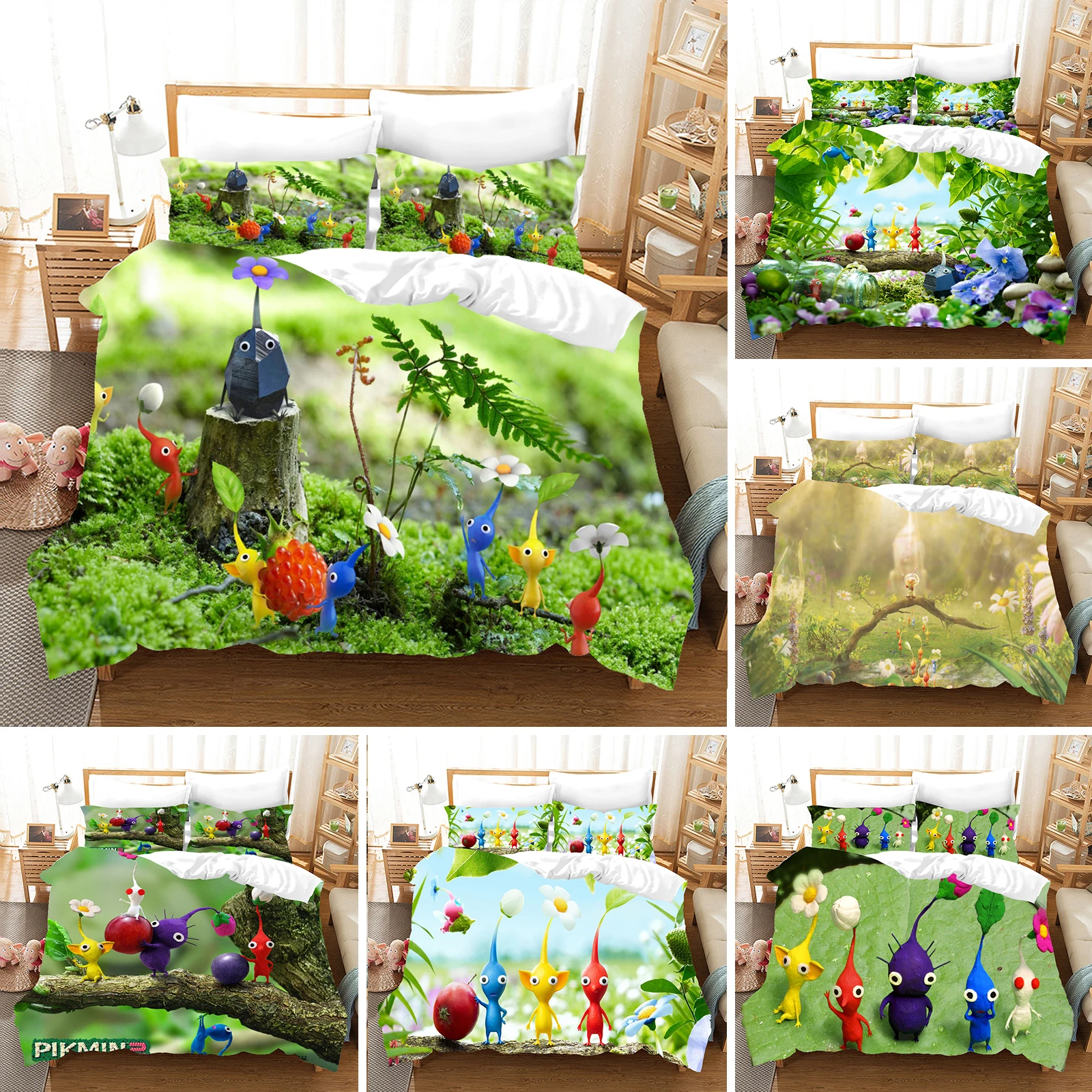 

3D Printed Anime Pikmin Bedding Set Duvet Cover Bedroom Comforter Covers Single Twin King ​Size Quilt Cover Home Textile 2/3PCS