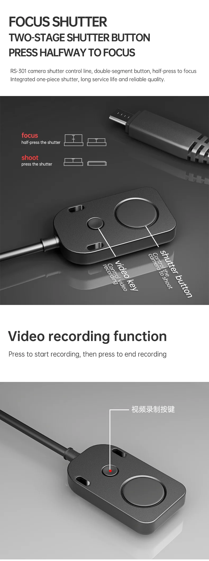 Description Picture 4 of itemRC-301 DSLR Remote Control Cord Camera Shutter Release Cable for Iconic Brand Nikon Iconic Brand Panasonic Cameras Focus/Take Pictures/Video