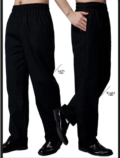 New Chef Uniform Restaurant Pants Kitchen Trouser Chef Pants Black Elastic Waist Bottoms Food Service Mens Work Wear