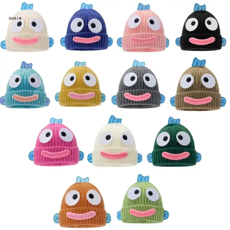 

X7YA Funny Cartoon Hat for Teens Girl Knit Fish Mouth Hat Cold Weather Beanie Hat InsStyle Photoshoots Prop Women Accessories