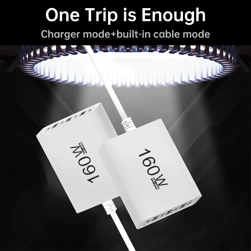 160W 7-Port USB C Charger Fast Charging Station PD QC3.0 Wall Adapter EU/US Plug For iPhone Samsung Xiaomi Huawei Travel Charger