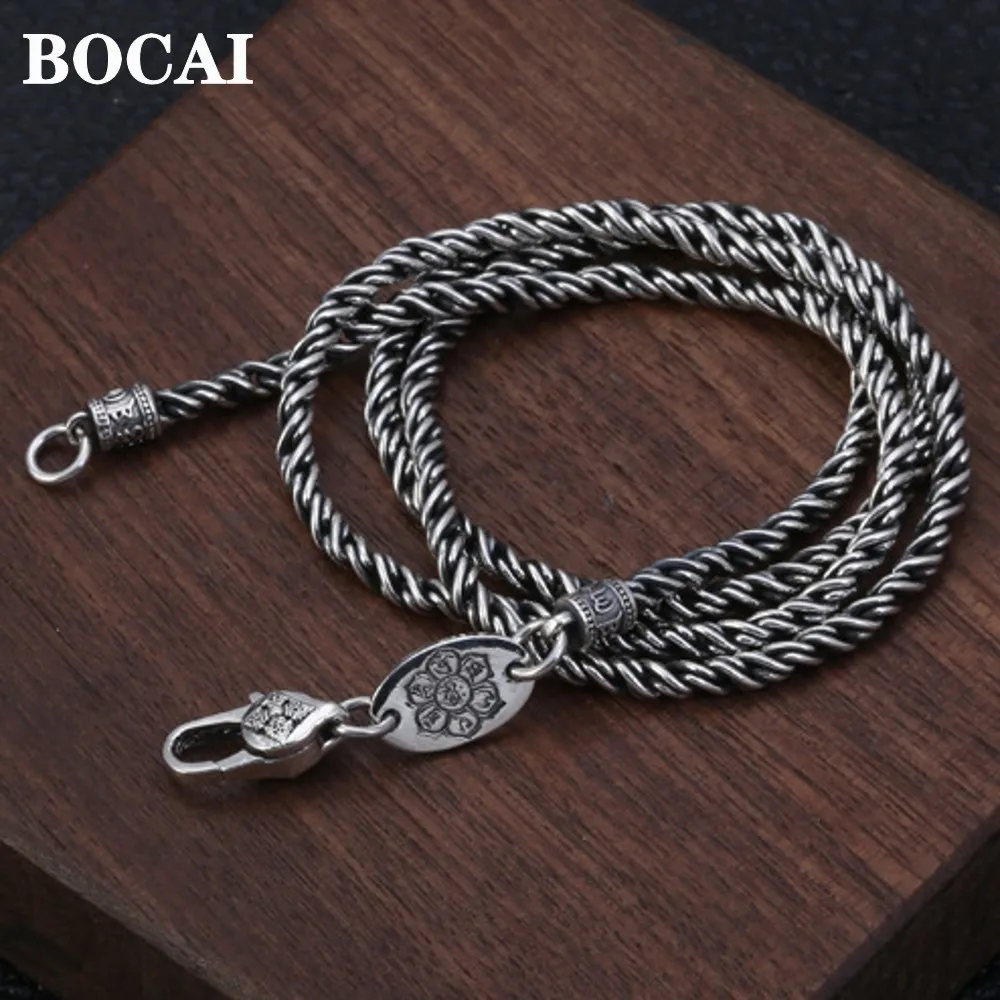 

New S925 pure silver men and women necklace all-match chain Thai silver six-character mantra vajra 2mm /3mm hemp rope necklace
