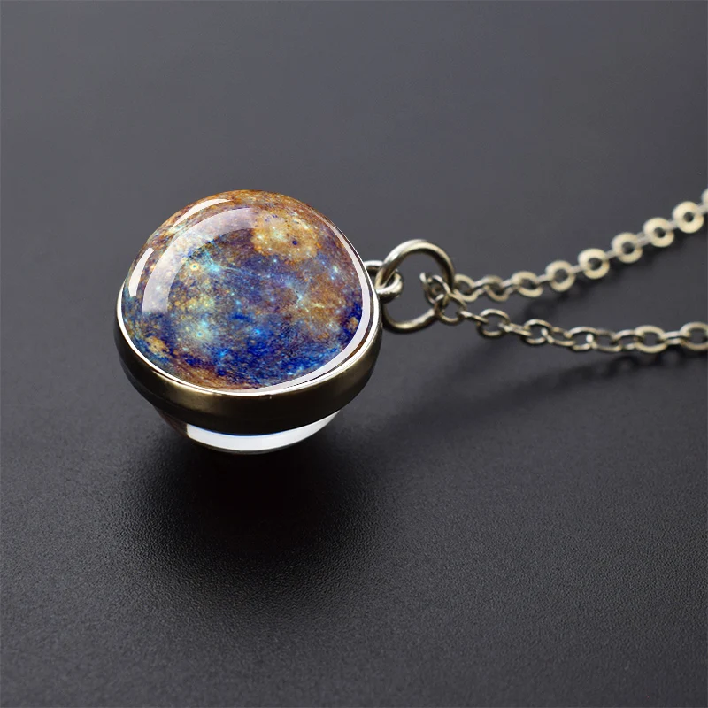 Celestial Galaxy Pendant Necklace – Double-Sided Glass Ball Astronomy Jewelry Gift