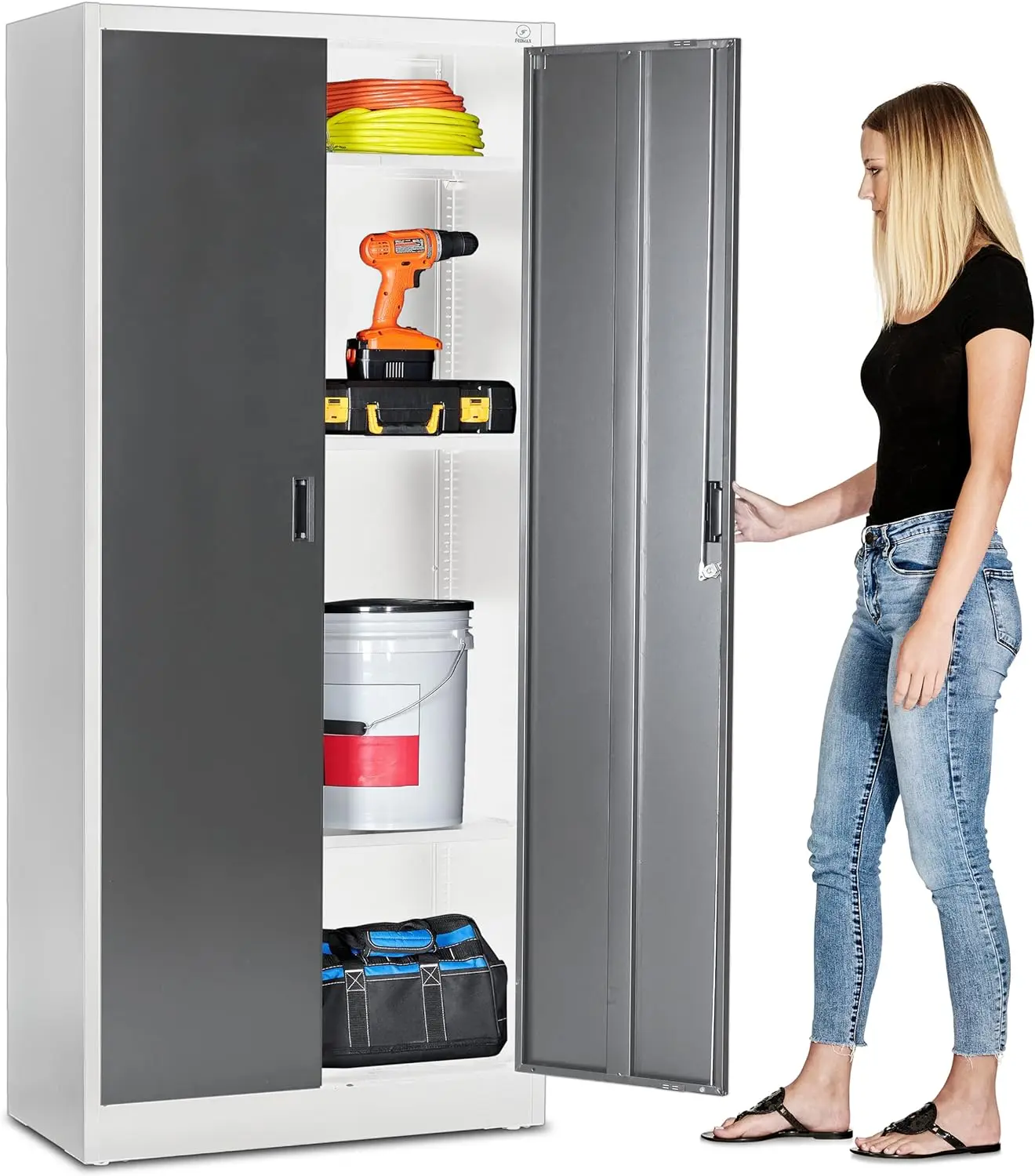 

Fedmax Metal Garage Storage Cabinet - 71-inch Tall Large Steel Utility Locker with Adjustable Shelves & Locking Doors