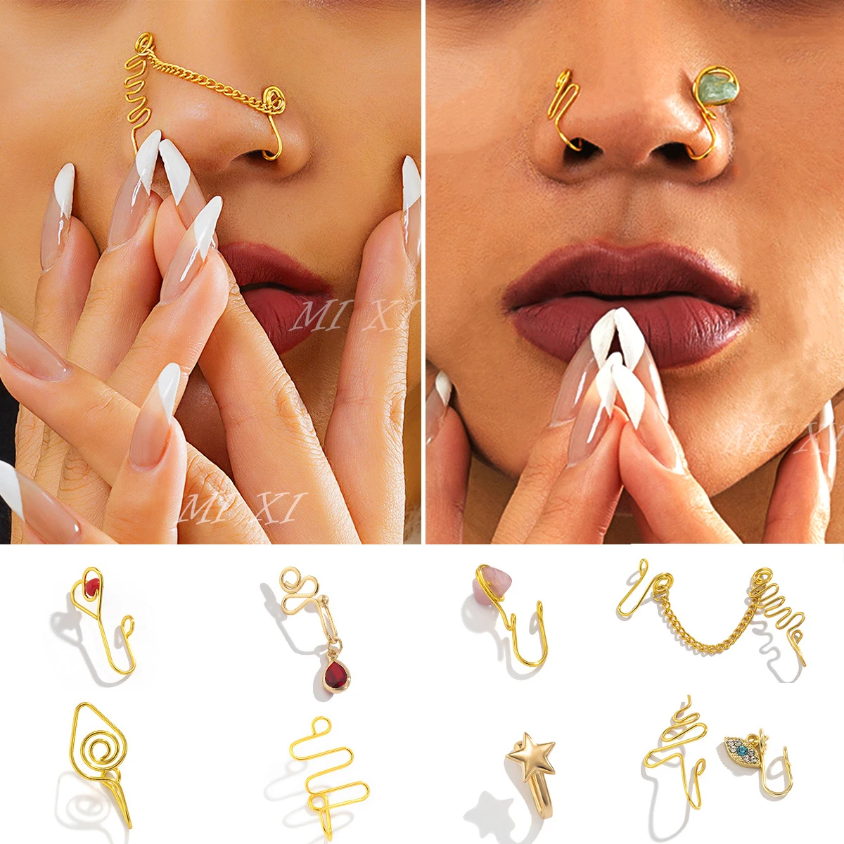 18K Pure Gold Left Indian White CZ Women Left Nose rings – Karizma Jewels