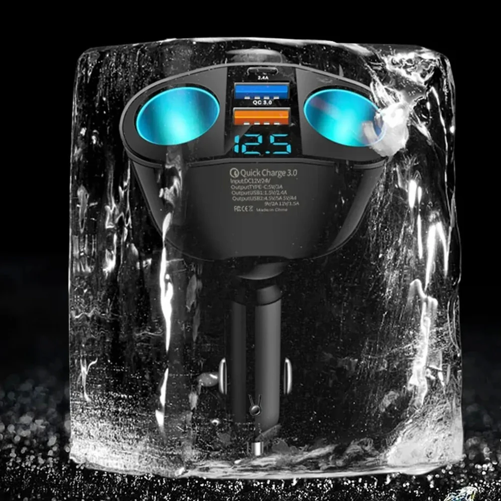 QC3.0 Car Charger Dual USB Power Adapter Car Cigarette Lighter Socket LED Digital Display Lighter USB Dual Power Splitter