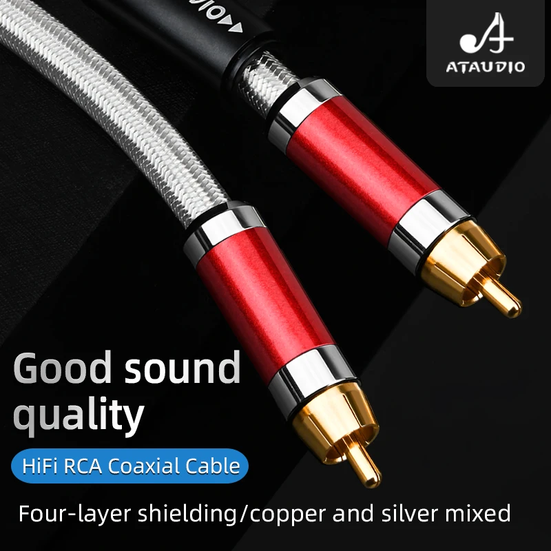 ATAUDIO 하이파이 RCA 동축 오디오 케이블, 하이 퀄리티 RCA-RCA 수 7N OCC 실버 혼합 코어, 앰프 컴퓨터 CD 플레이어용