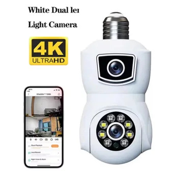 128GB 4K 8MP E27 Bulb WiFi Camera Dual Lens Dual Screen Auto Tracking Two Way Audio Color Night Vision Outdoor Security Camera 1