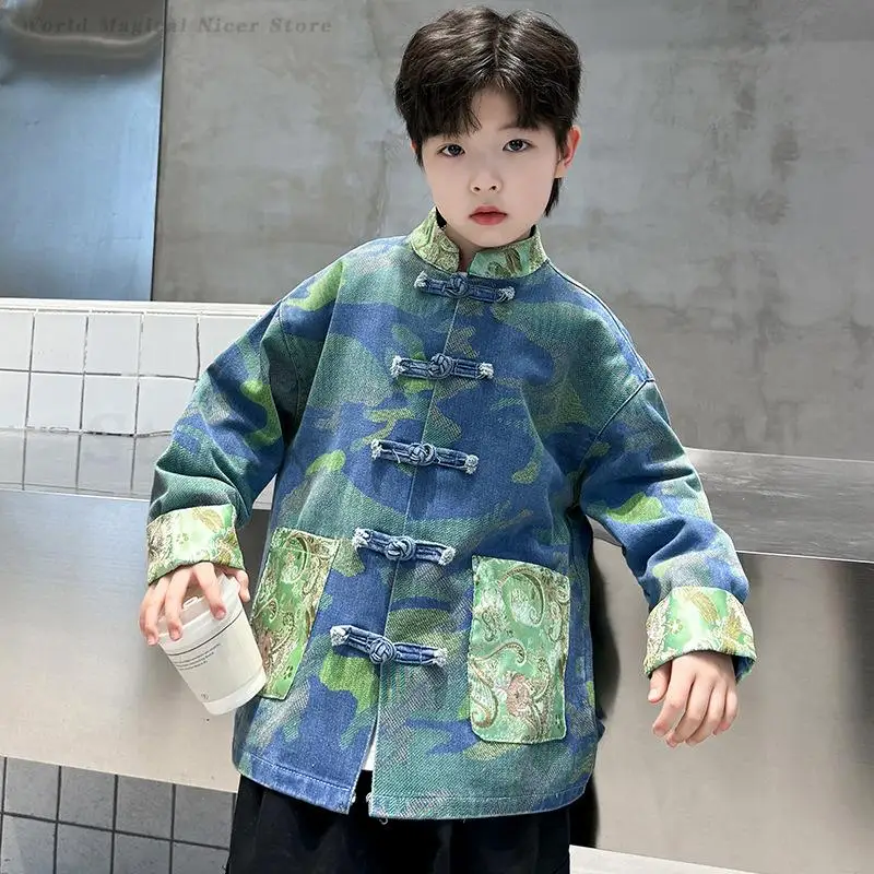 Boys' Hanfu Tang Costume Kids New Chinese Style Shirt Jacket Children's Traditional Coat Button Down Qipao Top Kong Fu Clothing
