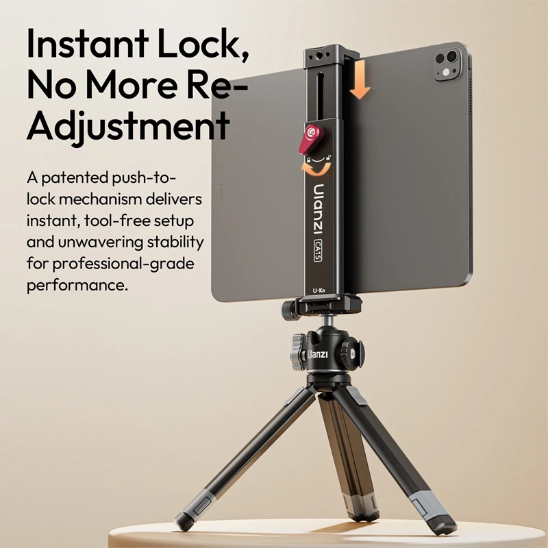 Ulanzi CA15 OneLock Tablet Clamp 13-22.5cm Range with 1/4" Universal Base Cold Shoe Mount for Sheet Music Practice Fitness Shot