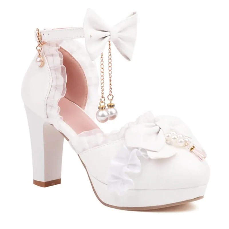 Girls High Heels Kids Princess Sandal Ladies Platform  Bow Lace Mary Jane Lolita Shoes Women Party High Heels  Women Pumps 30-43 6