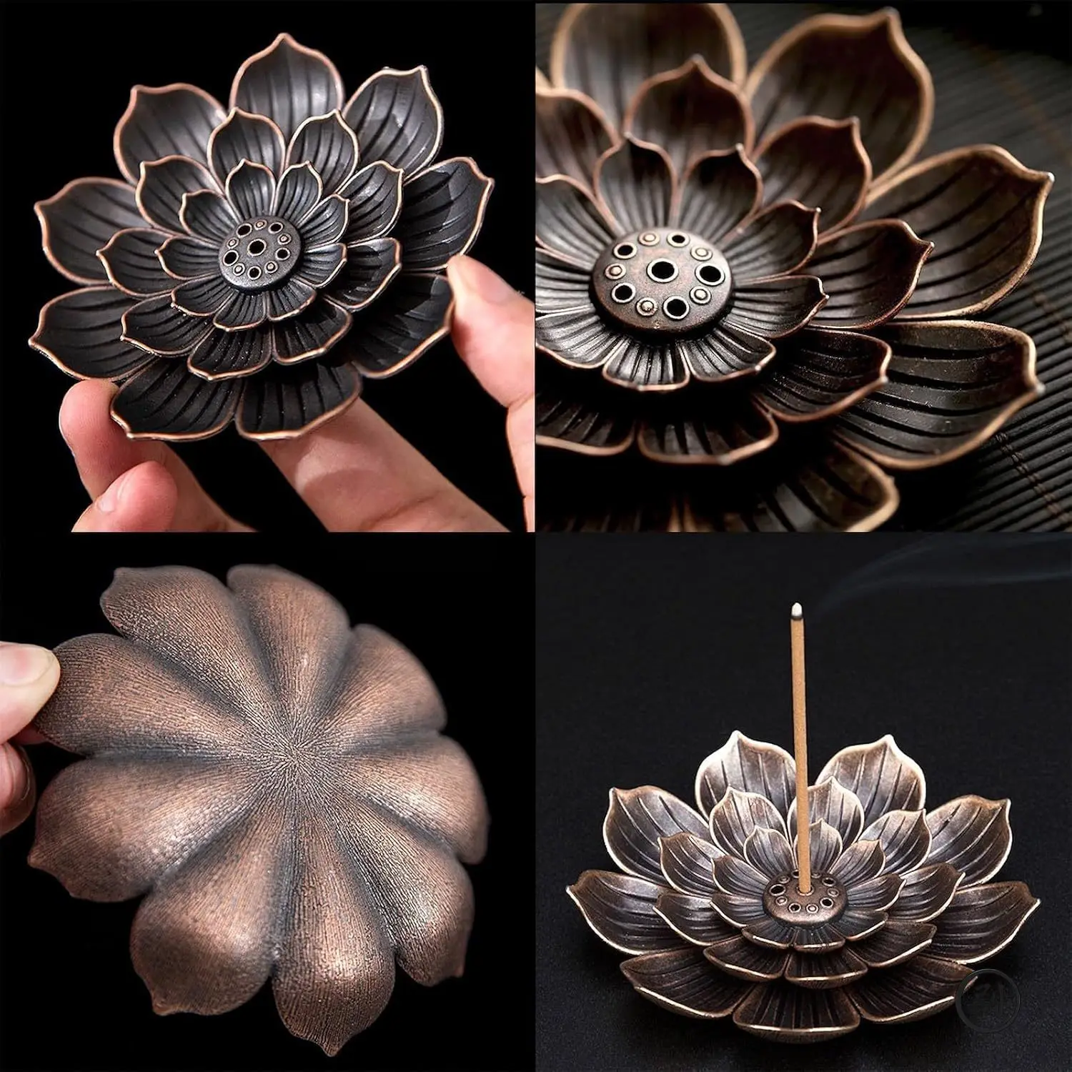 Alloy Incense Burner Stick Holder Buddhism Lotus Line Incense plate Sandalwood Coil Base Temples Yoga Studios Home Decoration