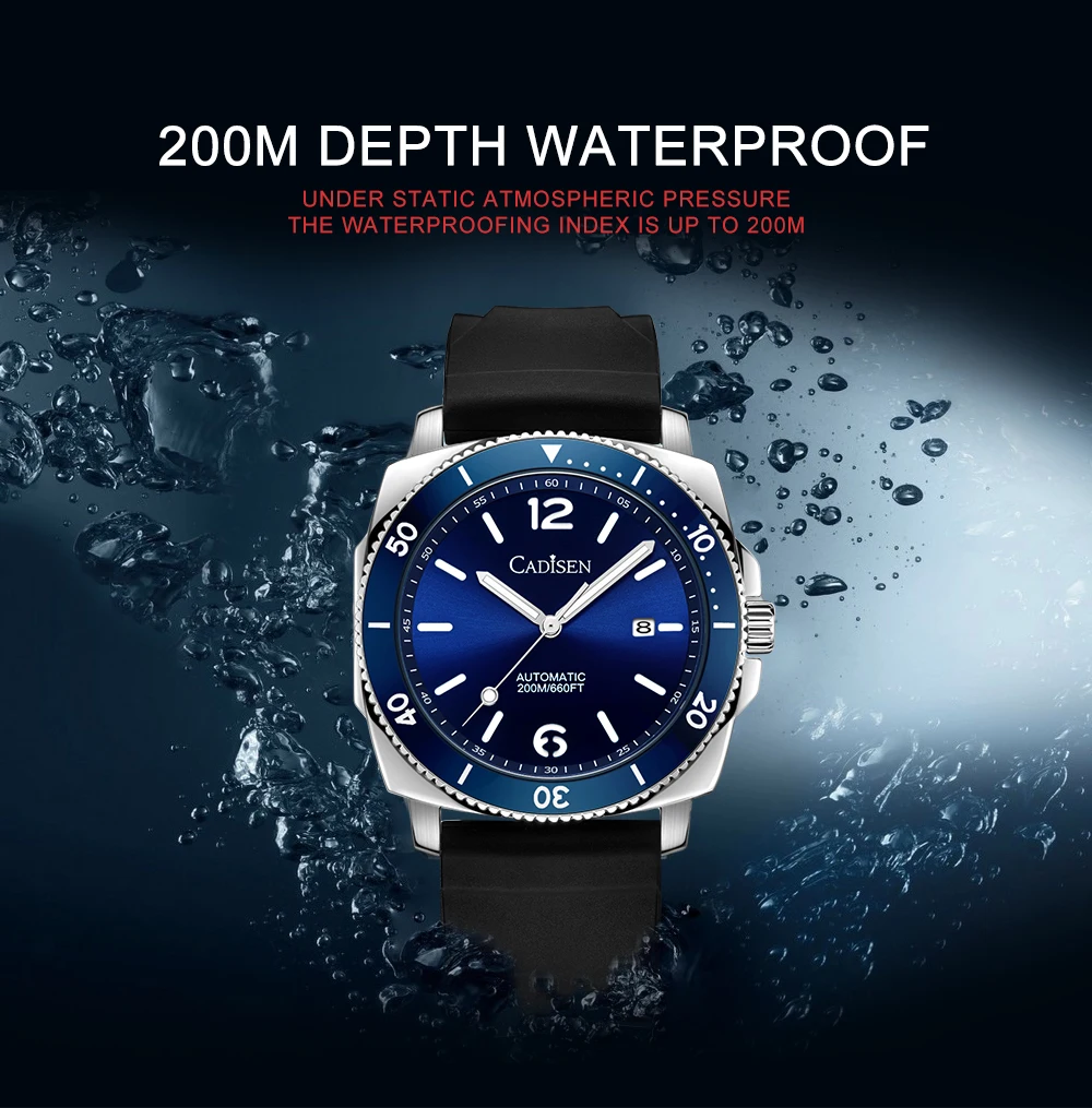 CADISEN Watch for Men Japan Miyota 8215 Movement Men Mechanical Wristwatches 20Bar Waterproof Diver Automatic Luxury Watch C8199