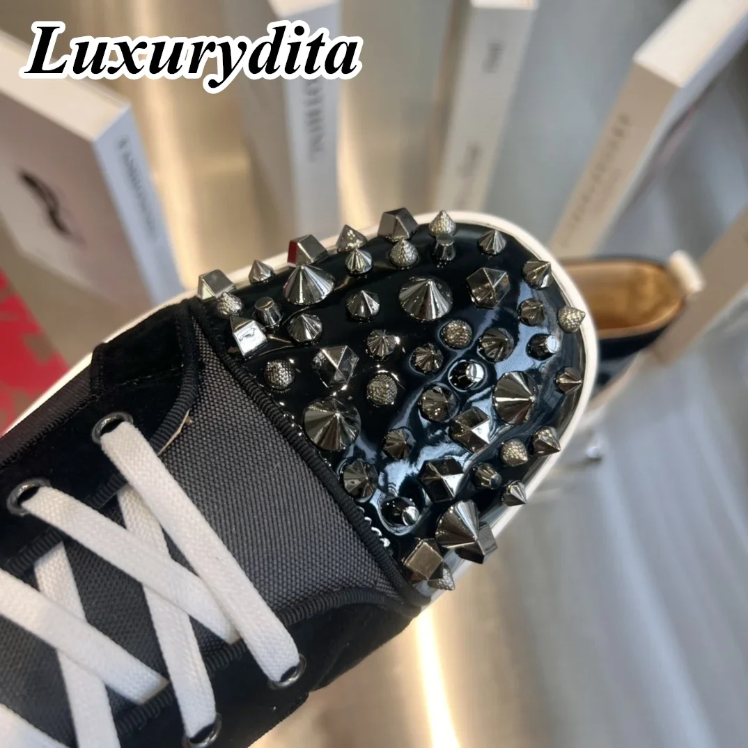 LUXURYDITA Designer Men Casual Sneakers Real Leather Rivet Luxury Womens Tennis Shoes 35-47 Fashion Unisex loafers HJ519