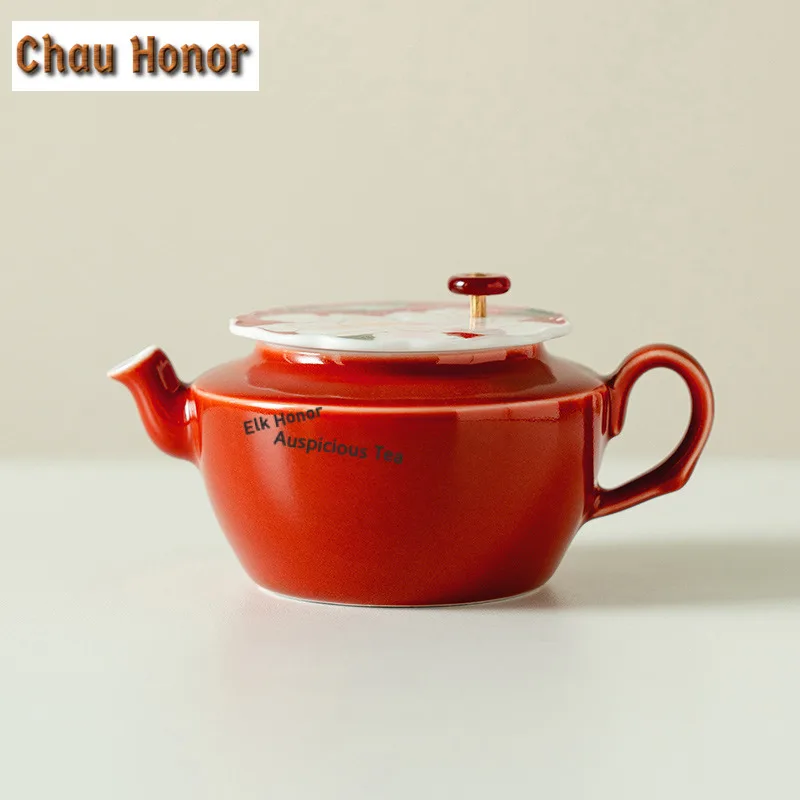 120ml Hand-painted Butterfly Peony Red Teapot Zen Tea Infuser Pot Household Tea Maker Kettle With Ball Hole Teaset Supplies Gift