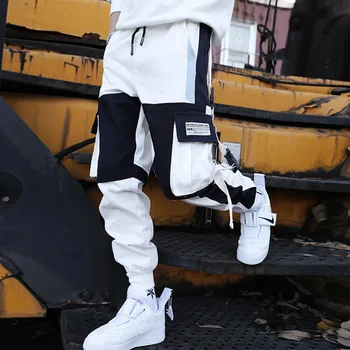 Y2K Joggers Cargo Pants For Men Casual Hip Hop Pocket Male Trousers Sweatpants Street Ribbons Techwear White Pant Pantalon Homme 1
