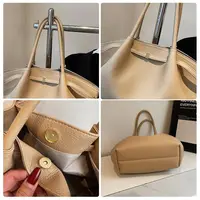 Sacs à main de luxe en cuir PU pour femmes, sacs à bandoulière sous les bras à motif litchi, couleur unie, fourre-tout de grande capacité, fourre-tout de voyage 5