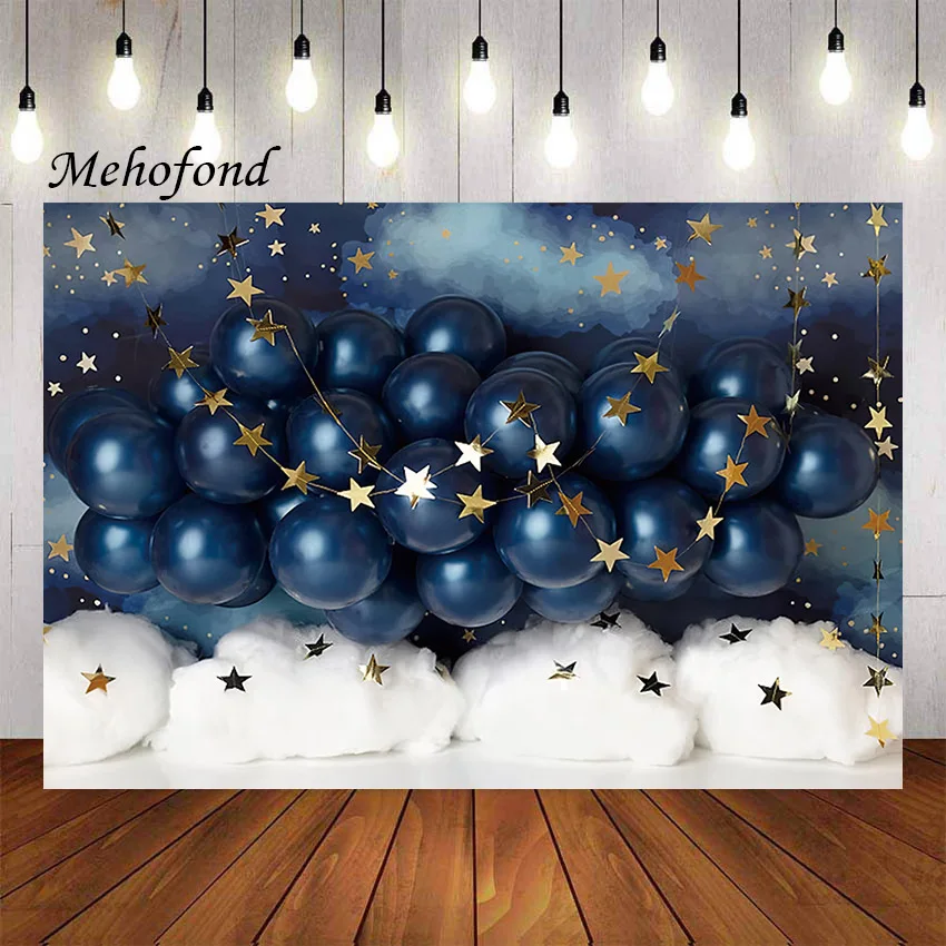 

Mehofond Photography Background Blue Balloon Star White Clouds Child Birthday Party Cake Smash Decoration Photo Backdrop Studio