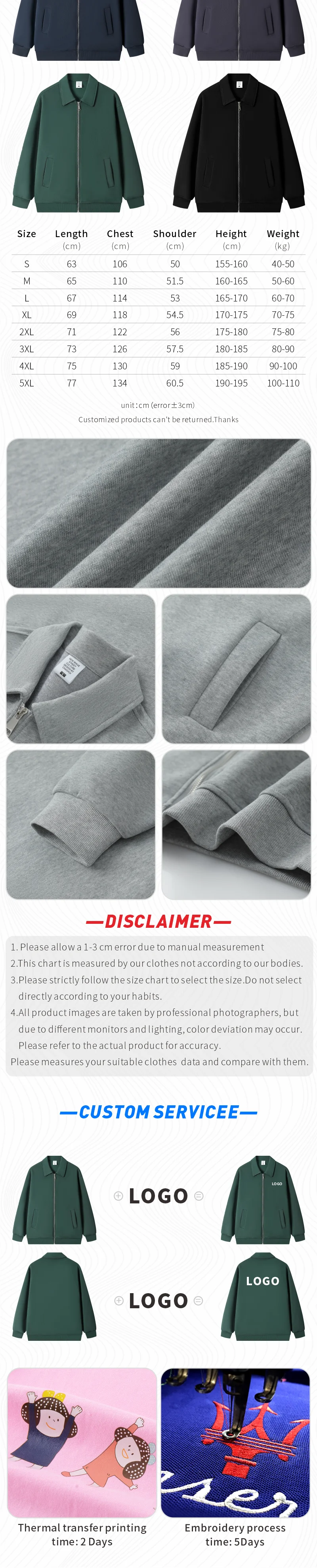 Benutzerdefinierte Jacke kostenloser Druck Logo Bild Stehkragen Mantel Reißverschluss T-Shirt Frühling Herbst Jersey Männer Frauen lange Ärmel Arbeitskleidung – Detail 2