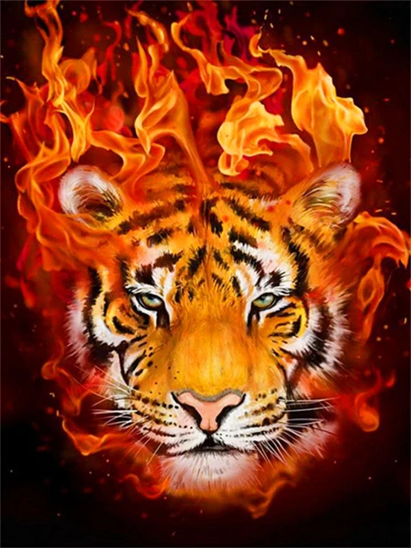 SHEGZHUC 4 Pezzi Diamond Painting 5D - Leoni, Cavalli, Tigri E Fenice In Fiamme 30x40cm - Kit Completo Con Tela E Perline Per Adulti
