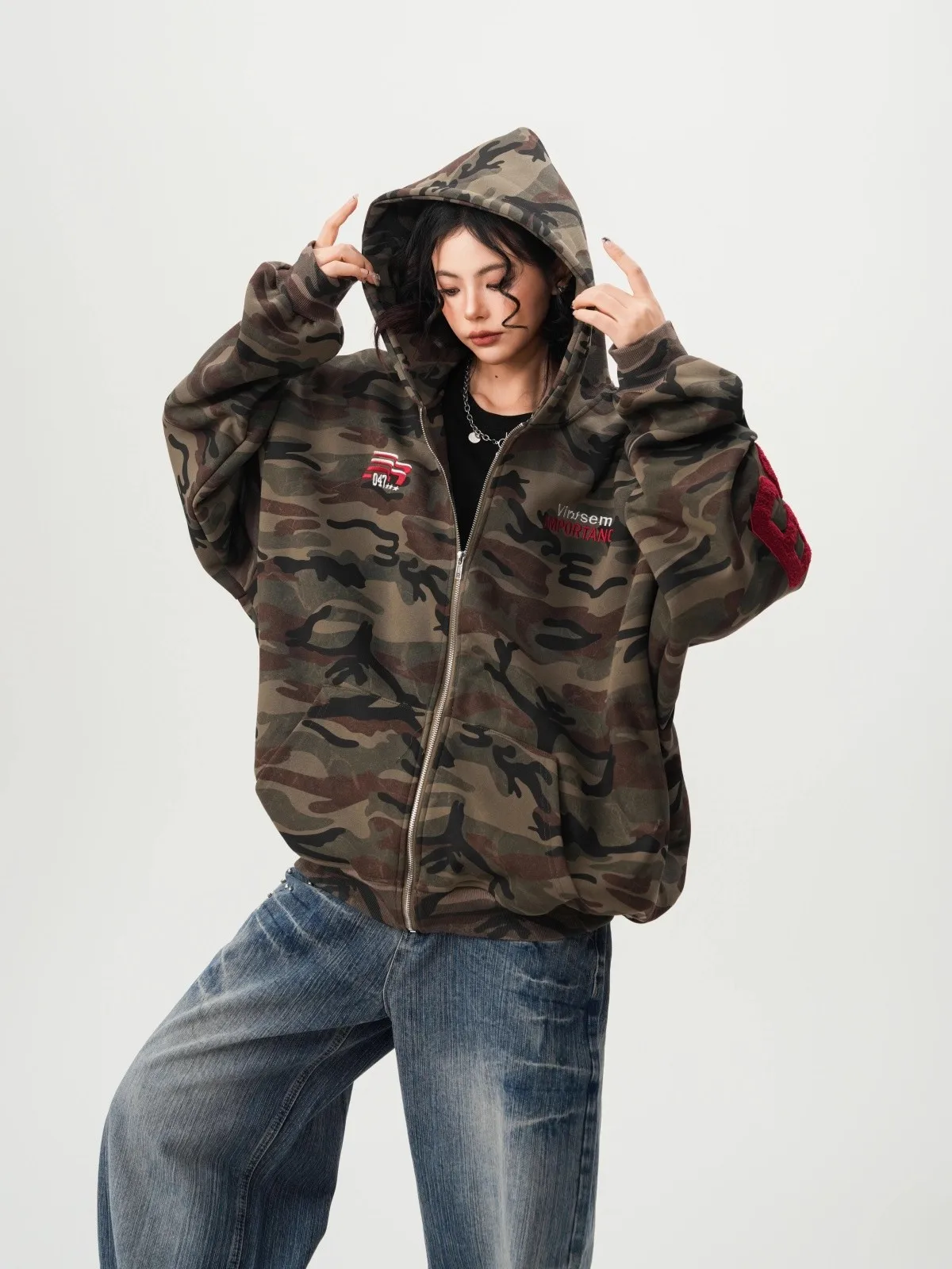 American High Street Camouflage Open Cardigan Hoodie For Men Women Spring Autumn Fashion Couple Zipper Jacket Loose Streetwear