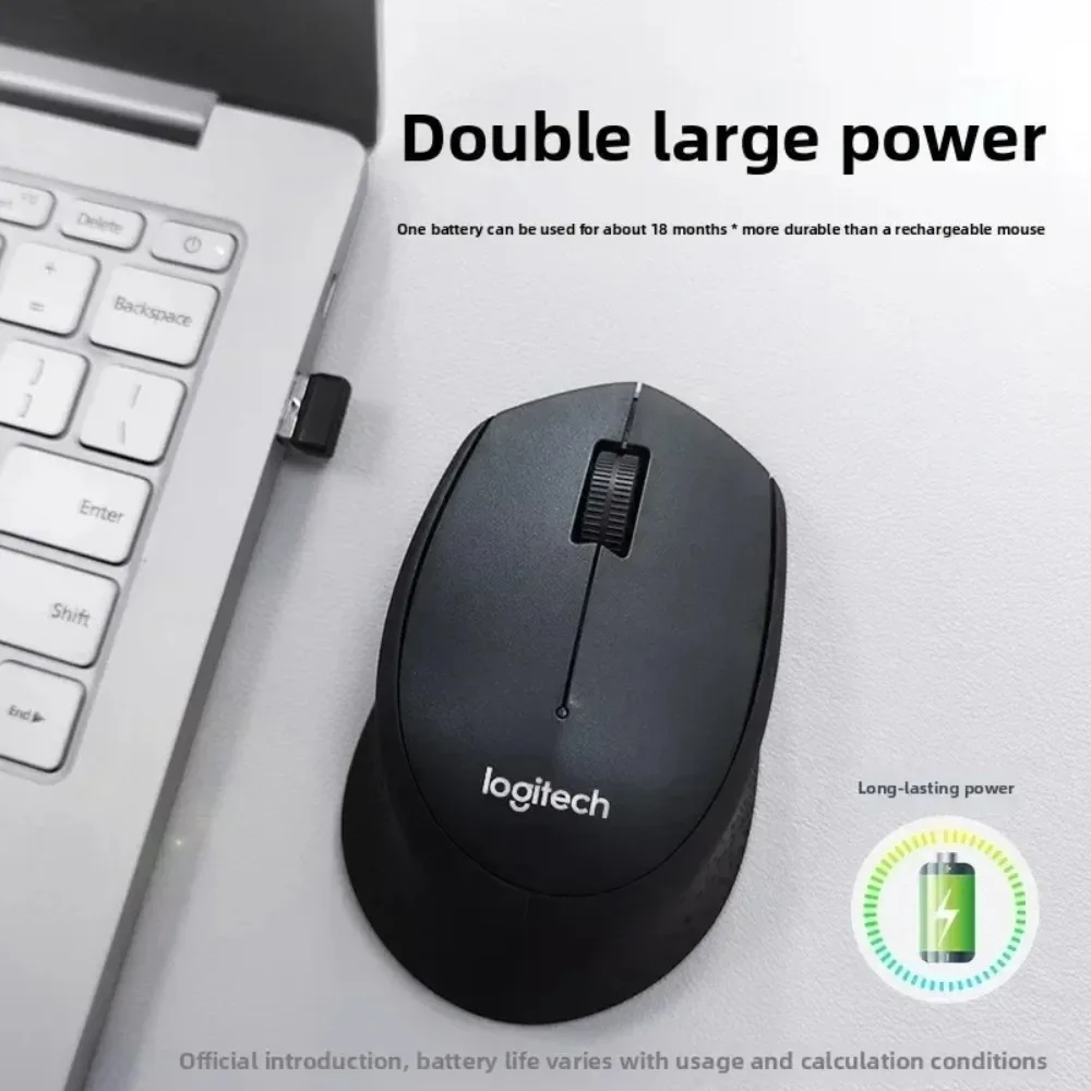 로지텍 M330 인체공학적 컨투어 무선 무소음 마우스, 편안한 그립 디자인, 조용한 클릭, 사무실/가정용 PC 컴퓨터 액세서리