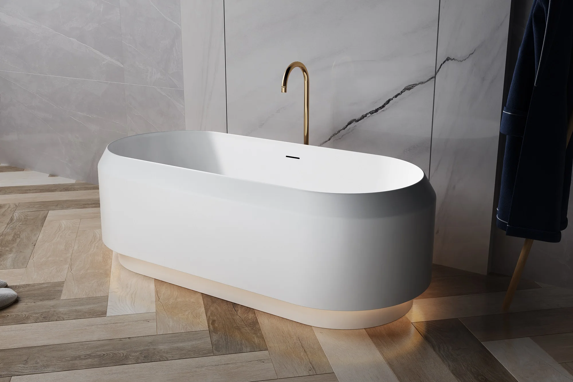 Free Standing Bathtub Hotel Bathroom Indoor Solid Surface Oval Adult Acrylic Free Standing Soaking Bath Tub Stone Bathtub Marbl