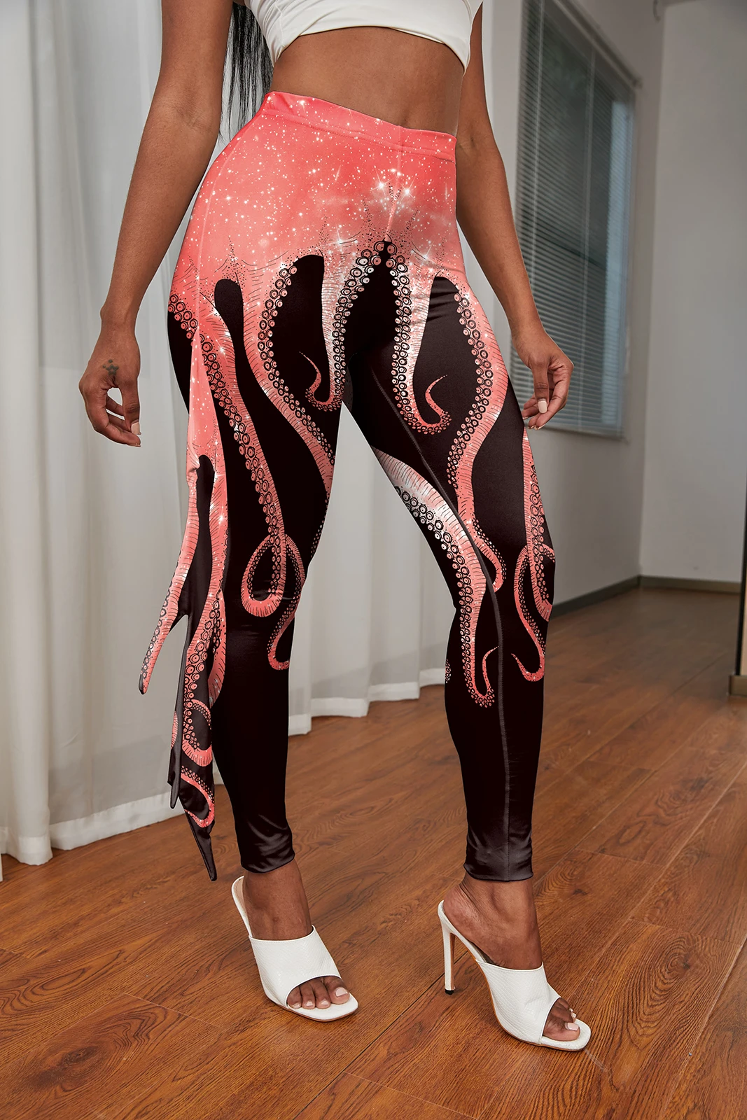 NADANBAO Damen-Leggings mit Meeresbewohner und Fransen, Meerjungfrau-Skala-Druck, Cosplay-Hose, Strand, elastisch, sexy Strumpfhose, Sport-Yoga-Hose – Detail 6