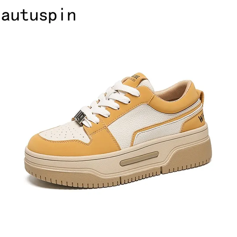 

Autuspin Spring Women Flat Sneakers New Arrival Genuine Cow Leather Sport Skateboarding Shoes Female Casual Footwear Size 35-40