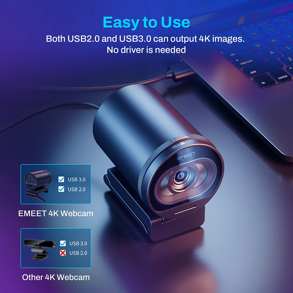 4K Webcam EMEET S600 Web Camera 1080P 60FPS Streaming USB Camera Autofocus Living Stream Camera With Mics for Tiktok/YouTube