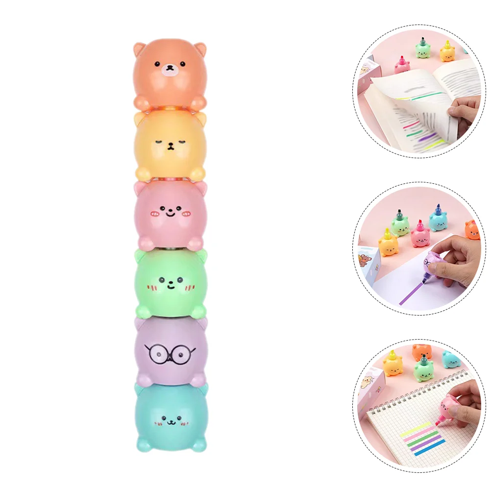 

Mini Bear Highlighter Child Bookmarks Colorful Pens Plastic Stackable Markers