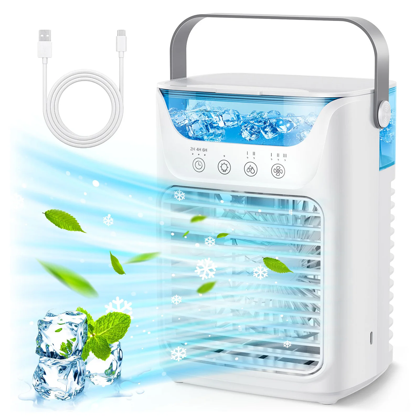 Air Conditioner Fan 700ML 3 Speed 2 Cold Fog 3 Automatic Timing Portable Air Cooler Humidifier Conditioner Cooling Fan