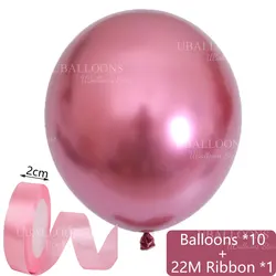 Elegant Pastel Pink Balloon Set with Satin Ribbon - Pack of 10 for Celebrations and Decor (Metal Red)