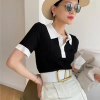 Summer Women's T-shirt Slim Knitted Polo Shirts Short Sleeved Tees Tops Lady's Fashion Skinny Casual Camisas for Women 2025 - Image 5