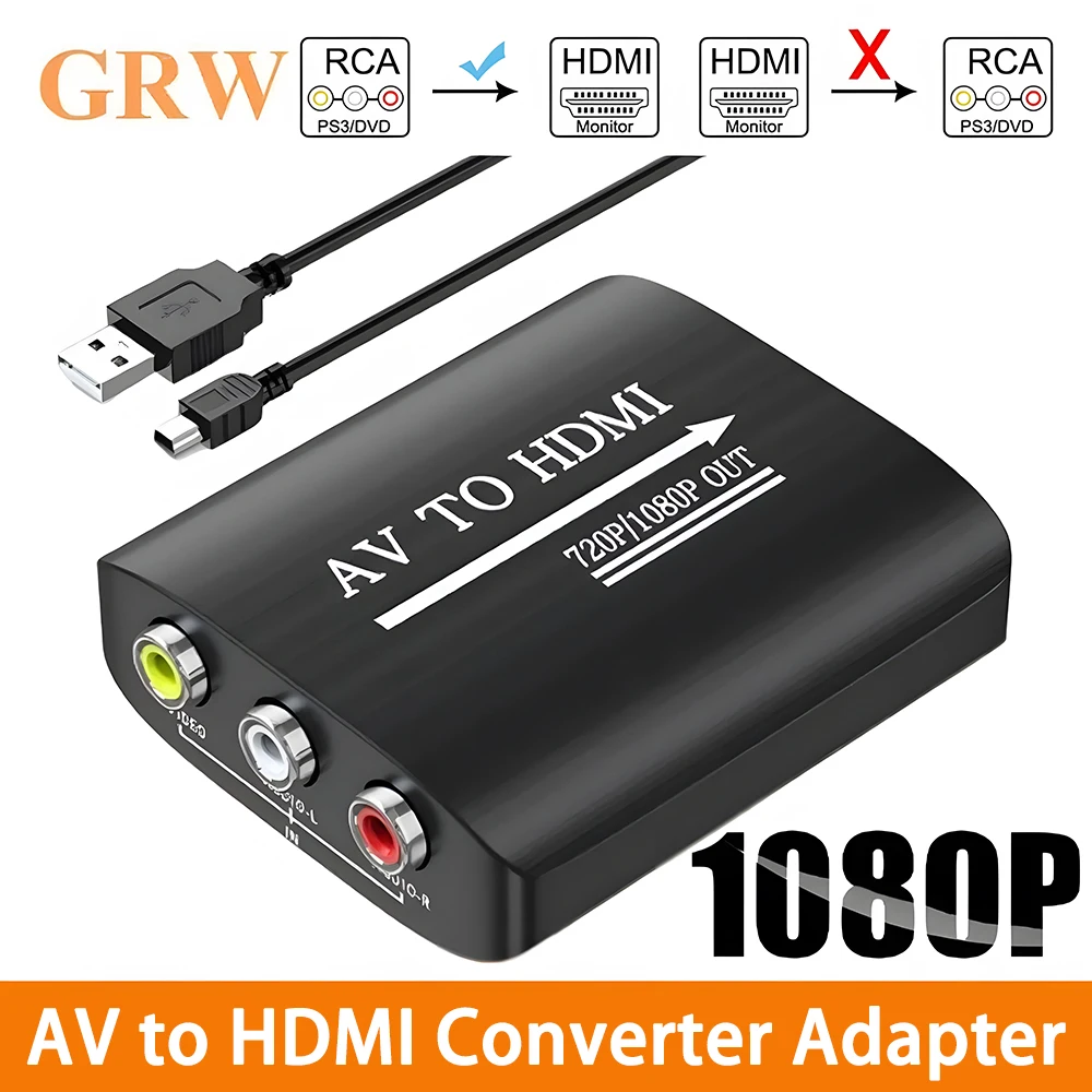 HD 1080P AV to HDMI RCA to HDMI 복합 어댑터 컨버터, USB 케이블, CVBS AV 어댑터, HDTV BOX VHS VCR DVD N64 Wii PS1 용 