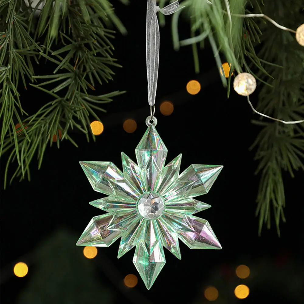 Shiny Acrylic Christmas Tree Charms Snowflake Reindeer Shaped Hanging Pendants Ornament for Home Decor Xmas New Year Gift