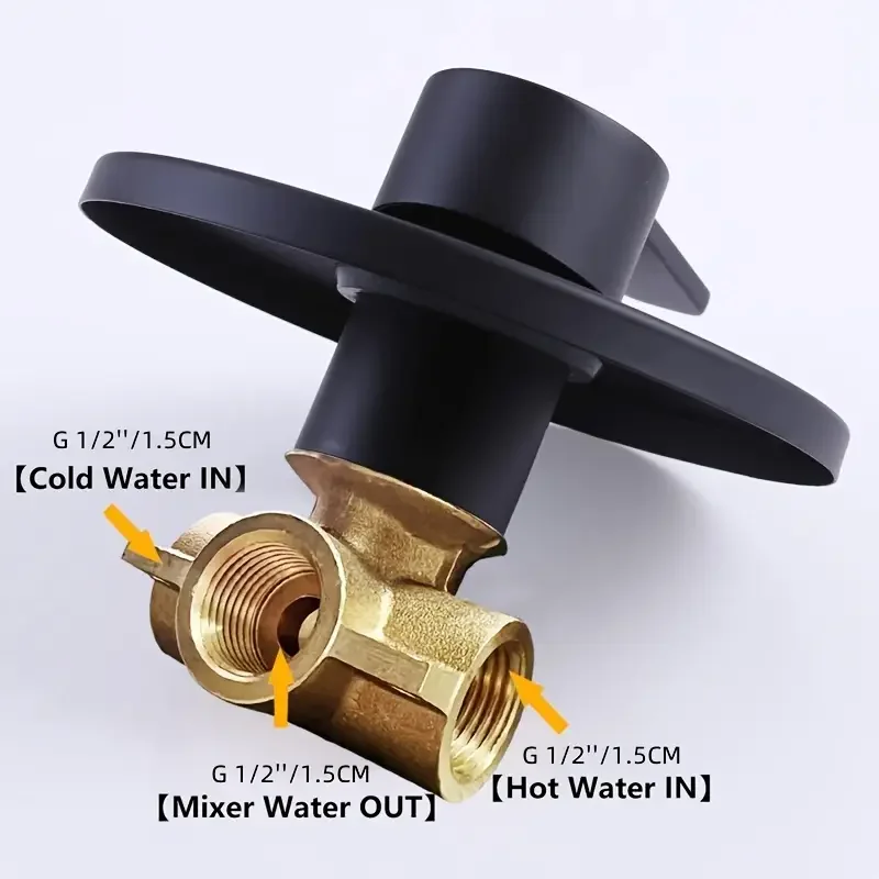 Elegant Black Wall-Mounted Dual Function Shower Faucet with "H" and "C" Labels - Classic Style, Copper Material,