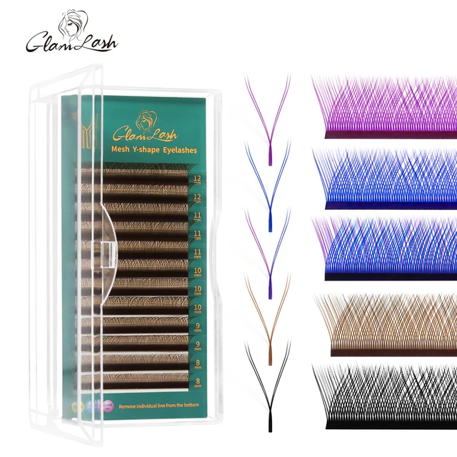GLAMLASH – Extensions de cils colorés en forme de Y, bleu, violet, 0.07 C/D, faux cils en poils de vison synthétiques doux et naturels 1