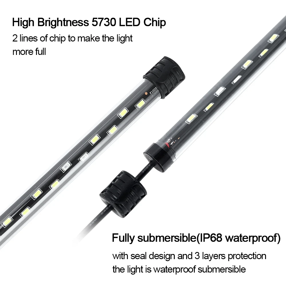 Aquarium Light LED Plant Grow Lamp Waterproof Fish Tank Light 18-58CM Underwater Aquariums Decor Lighting 90-260V 5730chip 3
